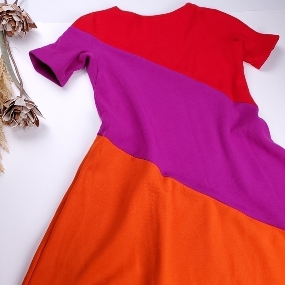 Lisa Perry Casual Coral Color Block Wool Dress 0 - Picture 3 of 16